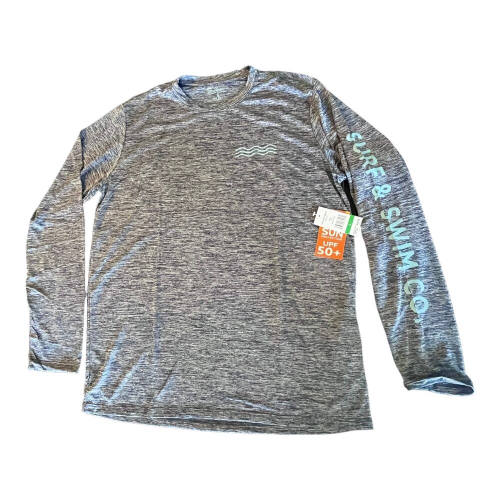 NEW Surf & SWIM TEE Long Sleeve LG Men's Women's Blue Gray Soft T Shirt UPF 50+